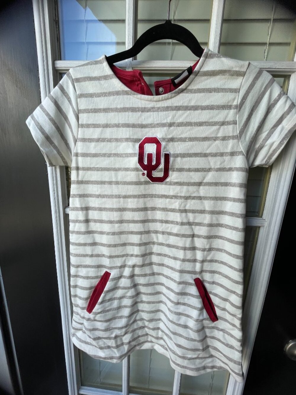 Little King NCAA Toddler Girls Short Sleeve Striped Dress-Oklahoma Sooners - Picture 2 of 6